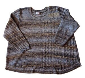Catherines Sweater Womens 3X Plus Blue Striped Cable Knit Pullover Wool Blend